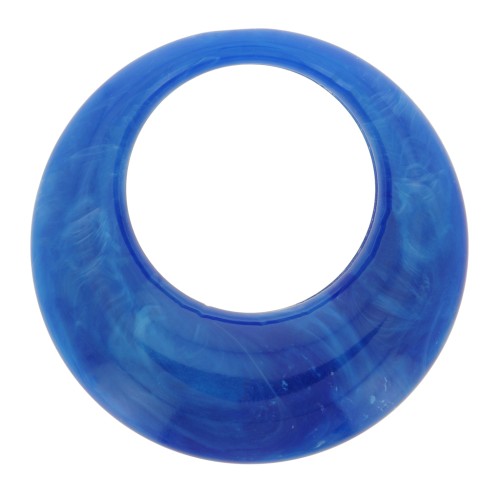 Pendentif rond évidé en résine opaque 34.5 mm - Bleu royal marbré x1