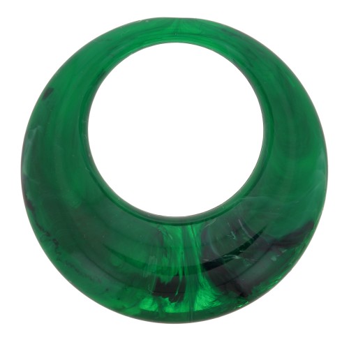 Pendentif rond évidé en résine opaque 34.5 mm - Vert foncé marbré x1