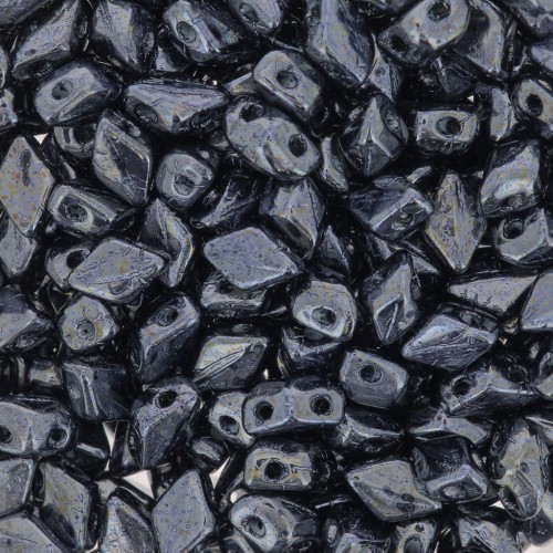 Perles en verre Mini Gemduo 2 trous 6x4 mm - Jet Hematite x5g