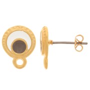 Clous d'oreilles ronds 10.5 mm avec résine époxy - Doré à l'or fin - Beige x2|raw }}