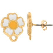 Clous d'oreilles marguerite 13 mm avec résine époxy - Doré à l'or fin - Blanc x2|raw }}