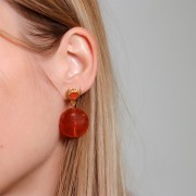 Clous d'oreilles coeur 14x11 mm avec résine époxy - Doré à l'or fin - Rouge x2