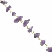 Chaîne fantaisie 10mm chips pierres gemmes irrégulières - Doré - Amethyste x50cm