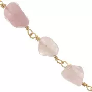 Chaîne fantaisie 7mm avec pierres gemmes irrégulières - Doré - Quartz Rose x50cm