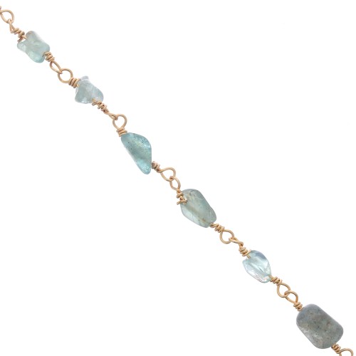Chaîne fantaisie 6mm avec pierres gemmes irrégulières - Doré - Apatite x50cm