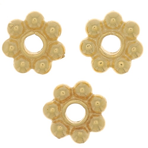 Perles rondelles forme fleur 6 mm - Plaqué Or 3 microns x4