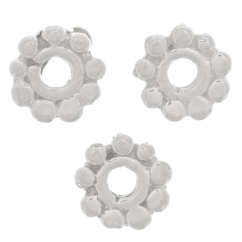 Perles rondelles fleur 6 mm - Argent 925 x4