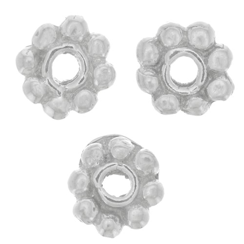 Perles rondelles fleur 4 mm - Argent 925 x4