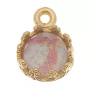 Serti pendentif rond - décor couronne - pour cabochon 6mm - Plaqué Or 3 microns x1