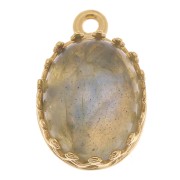 Serti pendentif ovale décor couronne - pour cabochon 10x8 mm - Plaqué Or 3 microns