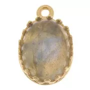 Serti pendentif ovale décor couronne - pour cabochon 10x8 mm - Plaqué Or 3 microns