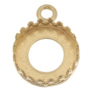 Serti pendentif rond - décor couronne - pour cabochon 10 mm - Plaqué Or 3 microns|raw }}