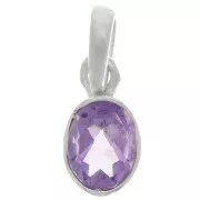 Pendentif ovale facetté 12x7 mm - Argent 925 - Amethyste x1
