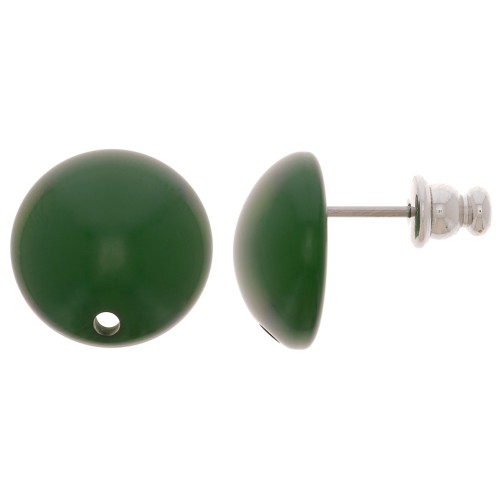 Clous d'oreilles ronds 14 mm en résine - Vert foncé x2