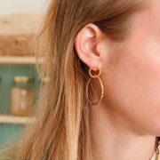 Boucles d'oreilles cercles entrelacés 45x35 mm - Doré à l'or fin x2
