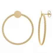 Clous d'oreilles cercle torsadé 35 mm pour cabochon 8 mm - Doré à l'or fin x2