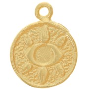Pendentif rond 14 mm - motif oeil - Doré à l'or fin x1
