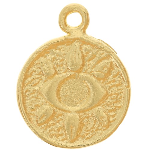 Pendentif rond 14 mm - motif oeil - Doré à l'or fin x1