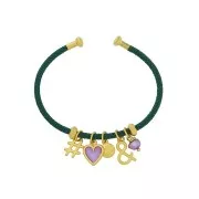 Bracelet jonc cordon torsadé avec embout dévissable Vert foncé - Doré à l'or fin x1