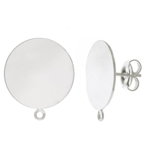 Clous d'oreilles disque 16 mm avec anneau - Placage Argent fin x2