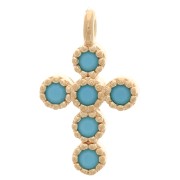 Breloque croix avec oxydes de zirconium 11x7 mm - Turquoise - Plaqué Or 3 microns x1|raw }}