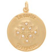 Pendentif rond 17 mm avec oxydes de zirconium - motif croix - Plaqué Or 3 microns - Crystal x1