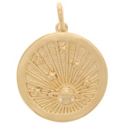 Pendentif rond 20 mm - motif planète et étoiles - Plaqué Or 3 microns x1