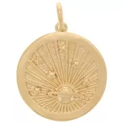 Pendentif rond 20 mm - motif planète et étoiles - Plaqué Or 3 microns x1