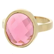 Bague ovale avec cabochon facetté en verre Taille 50 Plaqué Or 3 microns - Rose x1