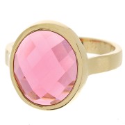 Bague ovale avec cabochon facetté en verre Taille 56 Plaqué Or 3 microns - Rose x1