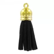 Pompon en suedine 36 mm doré Noir x1