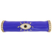 Perle tube incurvé en résine époxy & oxydes de Zirconium  33x8mm motif oeil - Doré - Bleu royal|raw }}