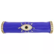 Perle tube incurvé en résine époxy & oxydes de Zirconium  33x8mm motif oeil - Doré - Bleu royal