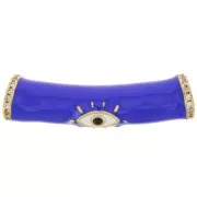 Perle tube incurvé en résine époxy & oxydes de Zirconium  33x8mm motif oeil - Doré - Bleu royal