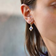 Breloque rectangle avec oxydes de Zirconium motif coeur en résine époxy 13x9 mm - Doré - Bleu