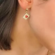 Breloque rectangle avec oxydes de Zirconium motif coeur en résine époxy 13x9 mm - Doré - Blanc