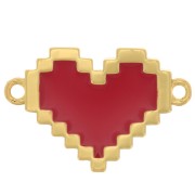 Intercalaire coeur pixel avec résine époxy 16x11 mm - Doré - Rouge x1|raw }}