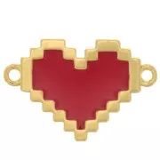 Intercalaire coeur pixel avec résine époxy 16x11 mm - Doré - Rouge x1