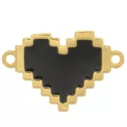 Intercalaire coeur avec résine époxy 16x11 mm - Doré - Noir x1