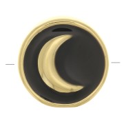 Perle plate ronde motif lune - en résine époxy 11 mm - Doré - Noir x1