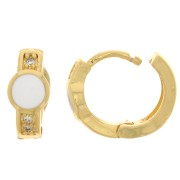 Dormeuses créoles avec résine époxy et oxydes de zirconium 14 mm - Doré à l'or fin - Blanc x2|raw }}