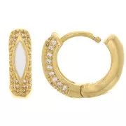 Dormeuses créoles avec résine époxy et oxydes de zirconium 15.5 mm - Doré - Crystal - Blanc x2