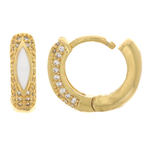 Dormeuses créoles avec résine époxy et oxydes de zirconium 15.5 mm - Doré - Crystal - Blanc x2