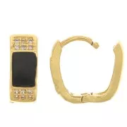 Dormeuses ovales avec résine époxy et oxydes de zirconium 14x12 mm - Doré - Crystal - Noir x2