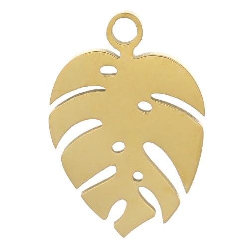 Breloque feuille de philodendron 13x9 mm - Acier inoxydable 304 Doré x1