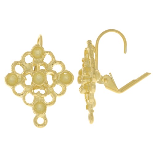 Dormeuses losange estampe 22x18 mm pour cabochon 1028 3 mm - Doré à l'or fin x2