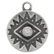 Breloque ronde 10 mm - motif oeil avec oxyde de Zirconium - Argent 925 oxydé - Crystal x1