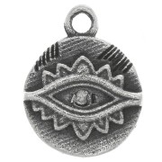 Breloque ronde 9 mm - motif oeil ethnique avec oxyde de Zirconium - Argent 925 oxydé - Crystal|raw }}