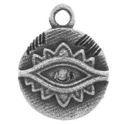 Breloque ronde 9 mm - motif oeil ethnique avec oxyde de Zirconium - Argent 925 oxydé - Crystal