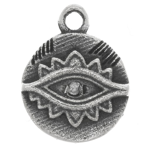 Breloque ronde 9 mm - motif oeil ethnique avec oxyde de Zirconium - Argent 925 oxydé - Crystal